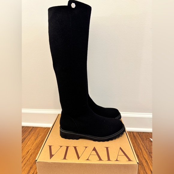 VIIAIA Filipa Round-Toe Stretchy Wool Knee-High Boots, 9.5, worn once, black - Picture 3 of 15